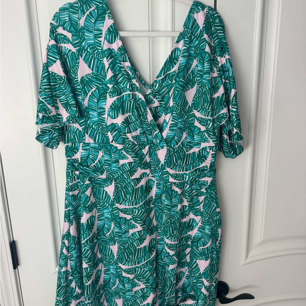 Tropical Green Leaf Print Dress